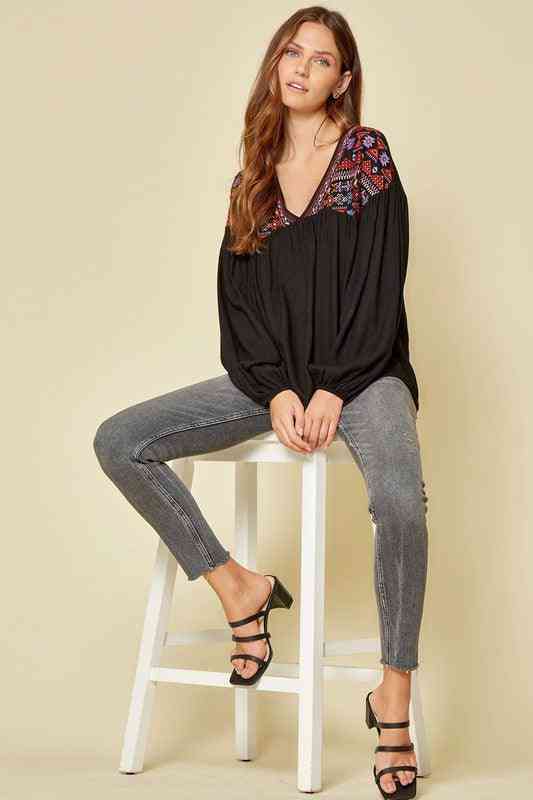 V Neck Embroidered Top