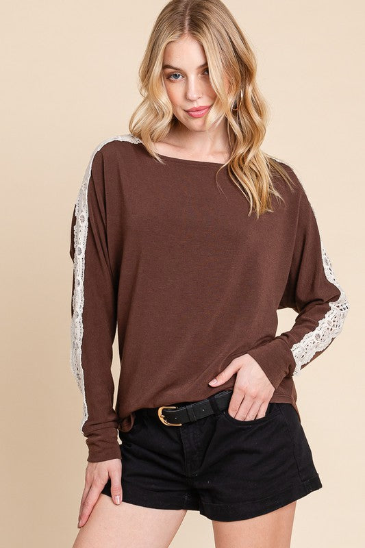 Solid French Terry Top with Lace Patch