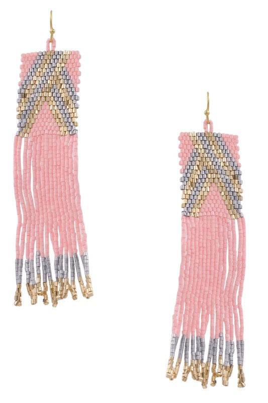 Seed Bead Tassel Drop Earrings