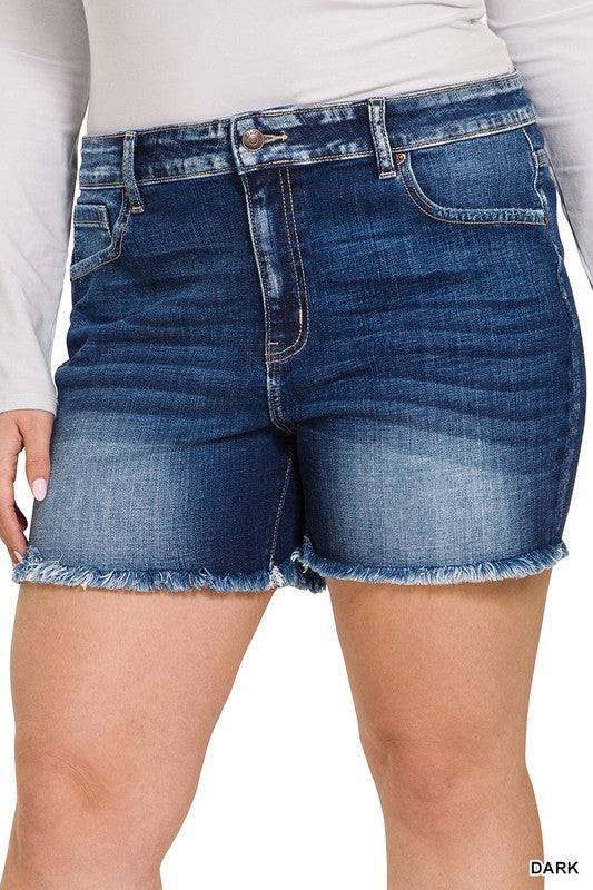 Mid Rise Raw Frayed Hem Denim Shorts