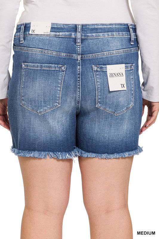 Mid Rise Raw Frayed Hem Denim Shorts