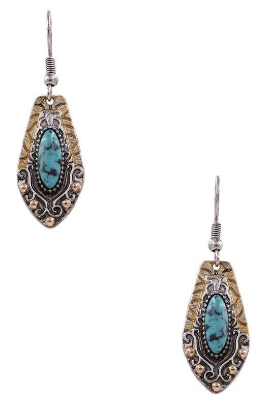 Metal Teardrop Engraved Drop Earrings