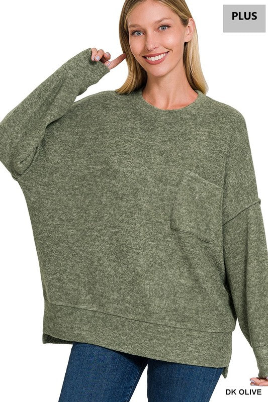 Brushed Melange Drop Shoulder Oversized Sweater