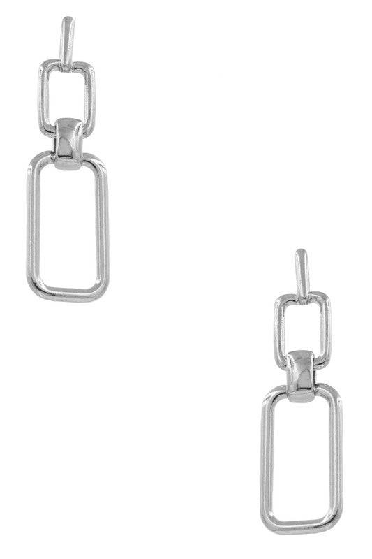 Metal Duo Rectangle Linked Drop Earrings