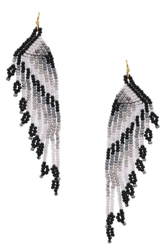 Metal Seed Bead Tassel Wing Dangle Earrings