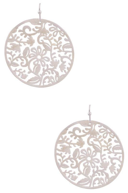 Brass Metal Flower Filigree Circle Earrings