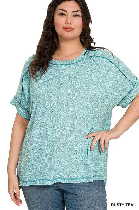 Soft Melange Hacci Short Sleeve Hi-Low Tee