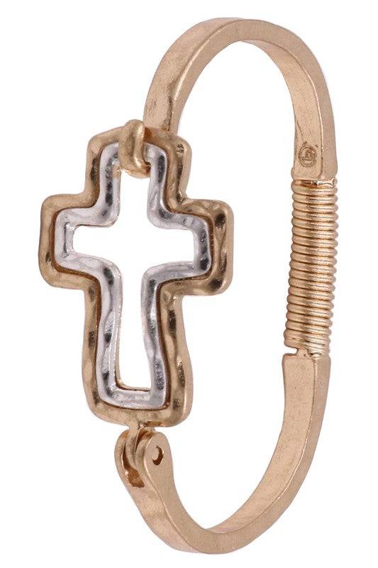 Metal Hammered Cross Cut Out Bangle Bracelet