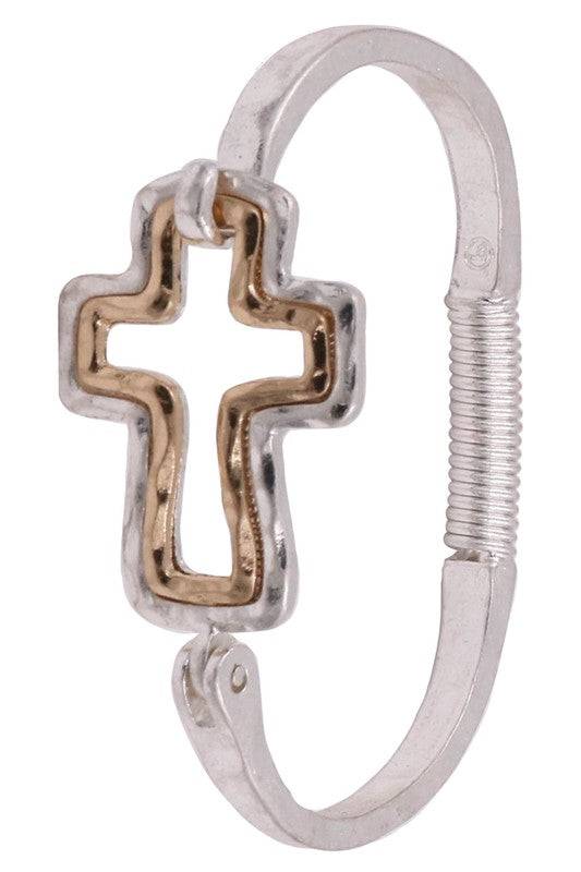 Metal Hammered Cross Cut Out Bangle Bracelet