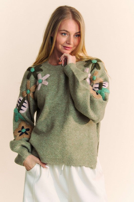 Floral Embroidered Oversized Sweater