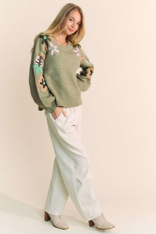 Floral Embroidered Oversized Sweater