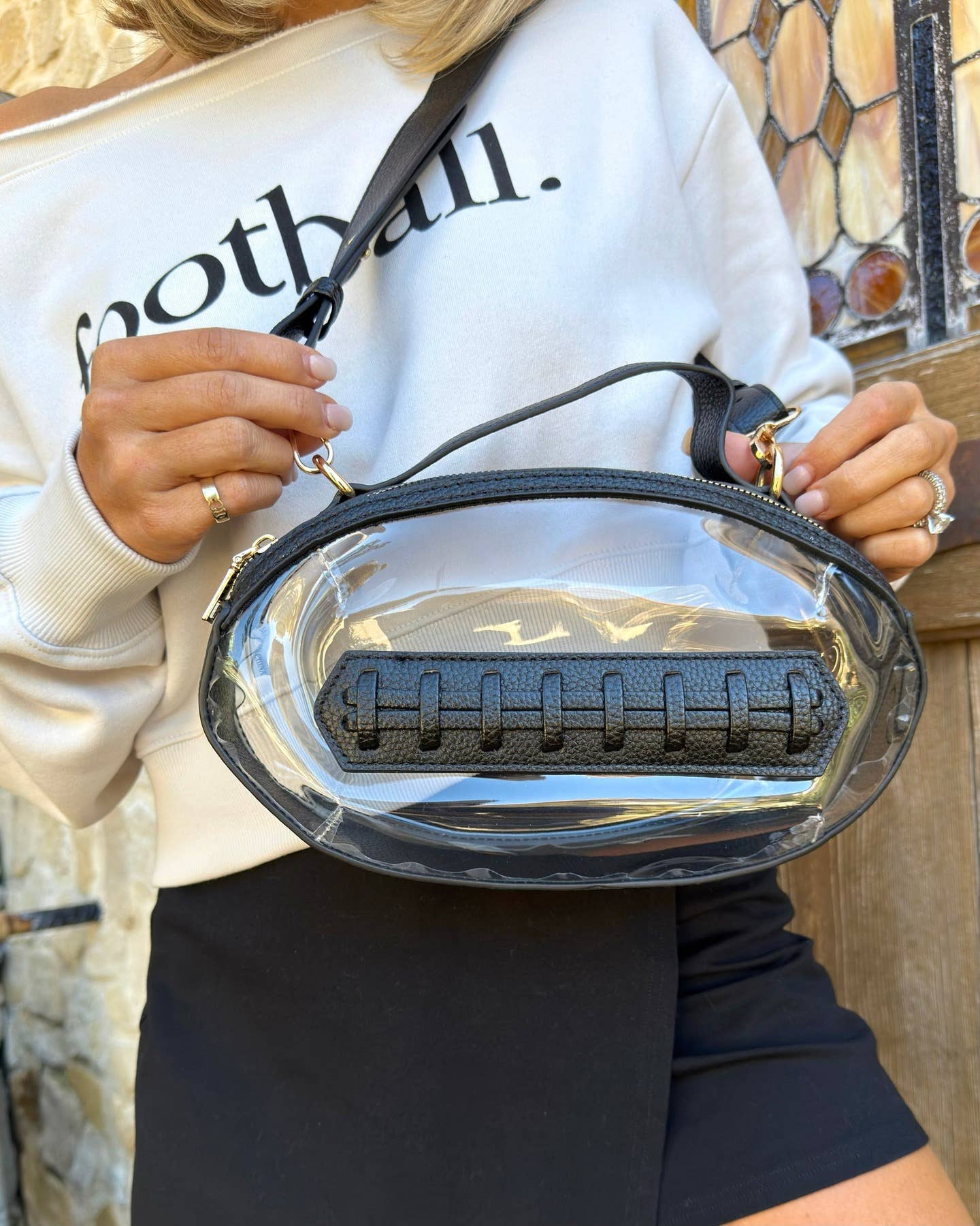 Clear Gameday Football Stitch Detail Crossbody Bag