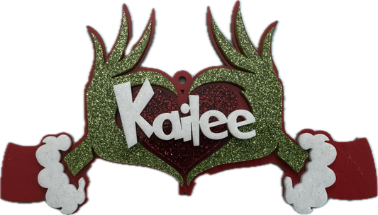 Custom Name Grinchy Hands Ornament