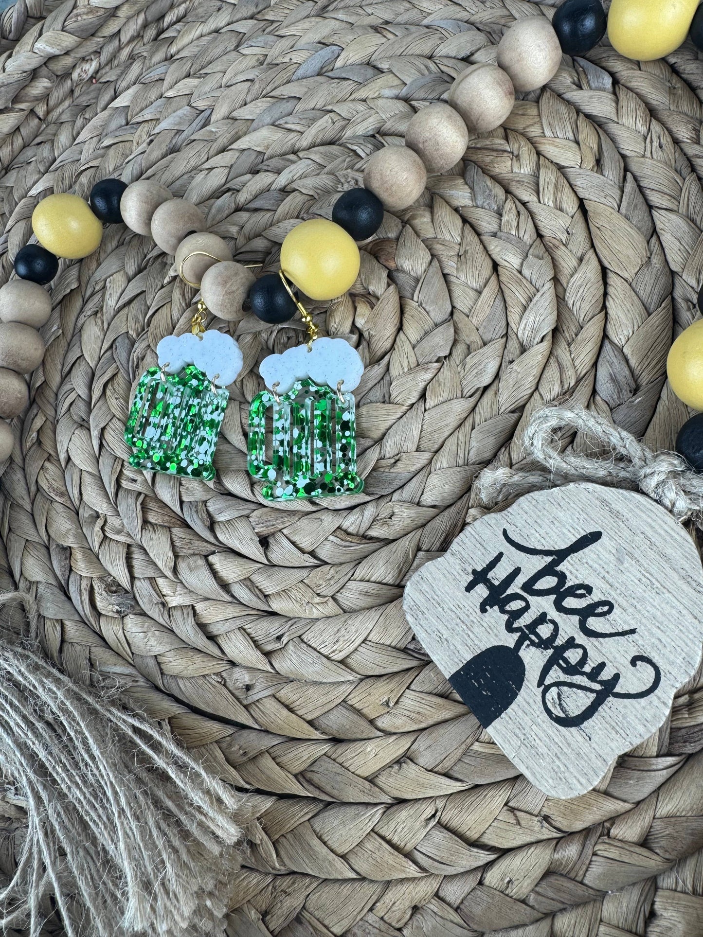 St. Patrick’s Day Beer-ings - Green Beer Mug Earrings