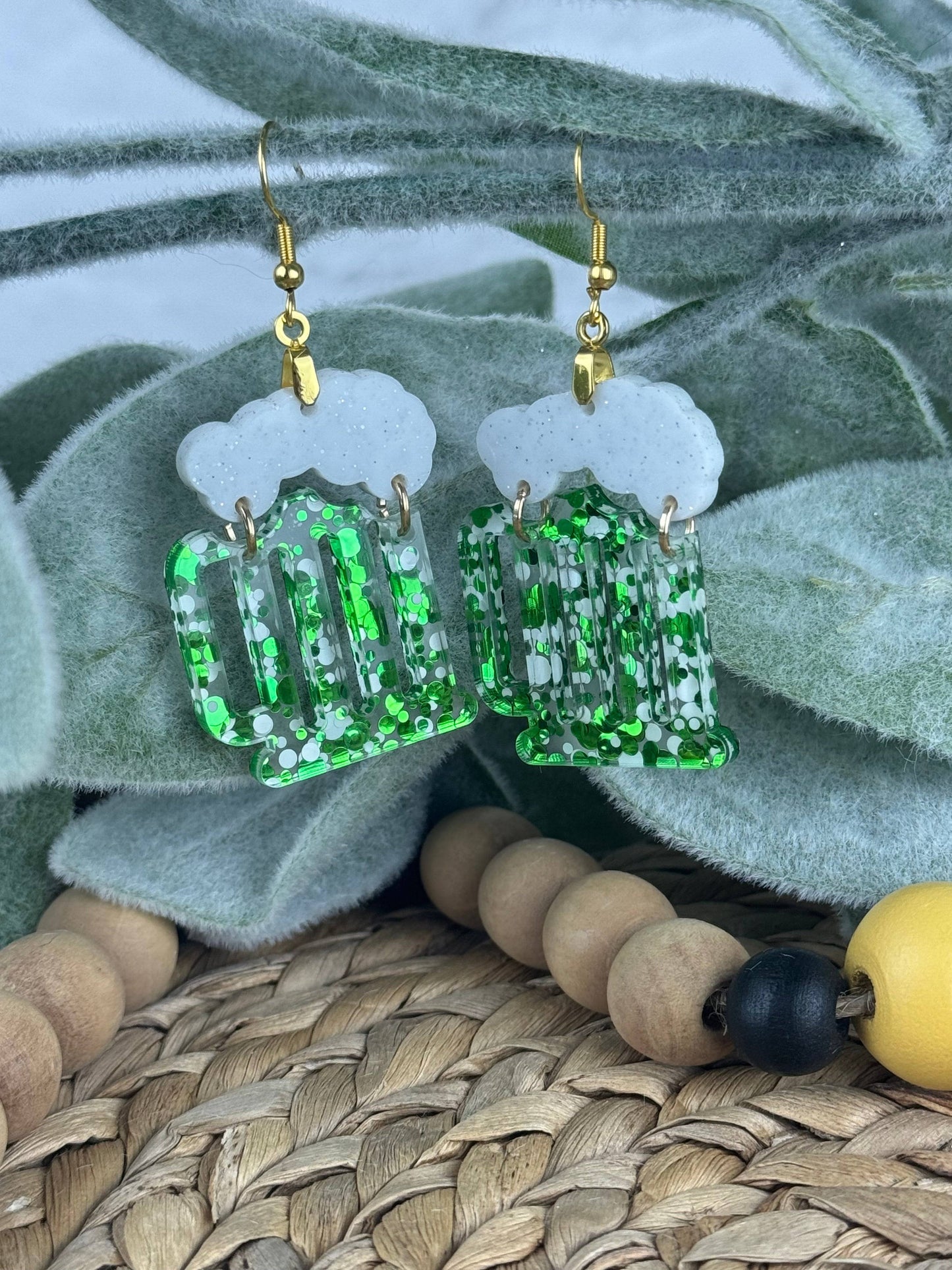 St. Patrick’s Day Beer-ings - Green Beer Mug Earrings