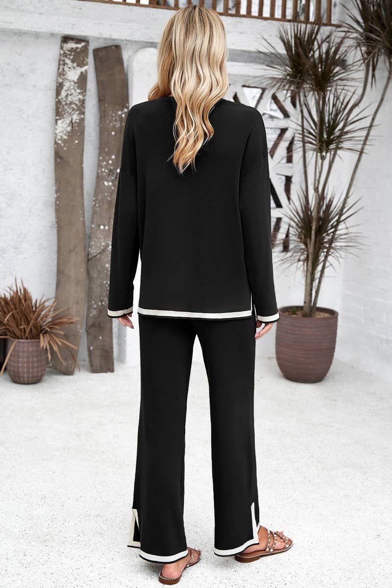 Round Neck Long Sleeve Sweater Pants Set