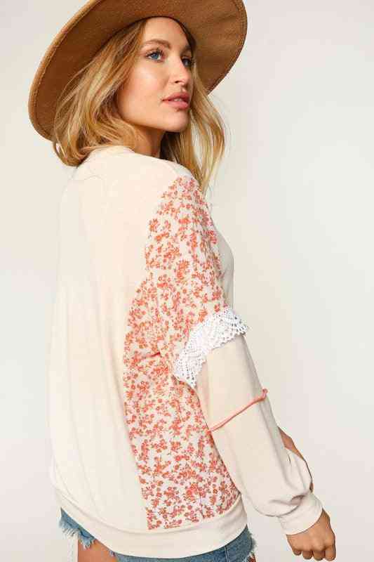 Coral and Cream French Terry Pullover - The Swanky Bee